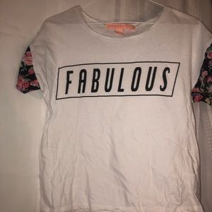 white crop top with print across the front